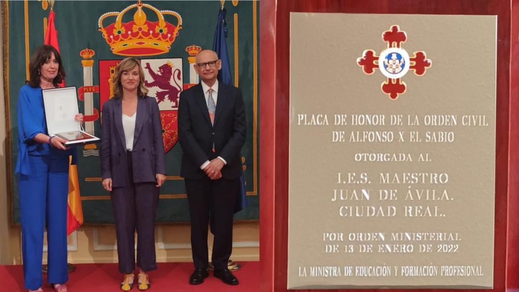El IES Maestro Juan de Ávila de Ciudad Real luce con orgullo la Placa de Honor de la Orden Civil de Alfonso X el Sabio.