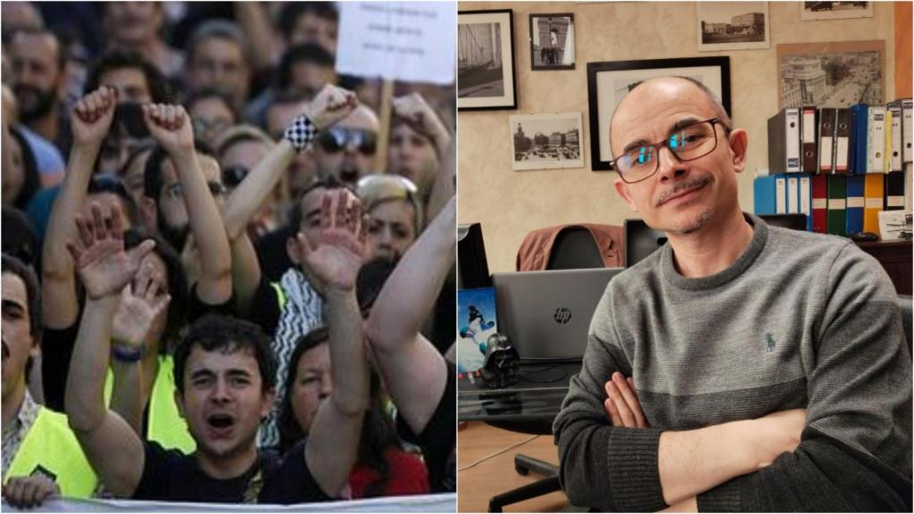 El exportavoz de Democracia Real Ya, Carlos Paredes: a la izquierda durante el 15M y a la derecha en su empresa, en la actualidad.