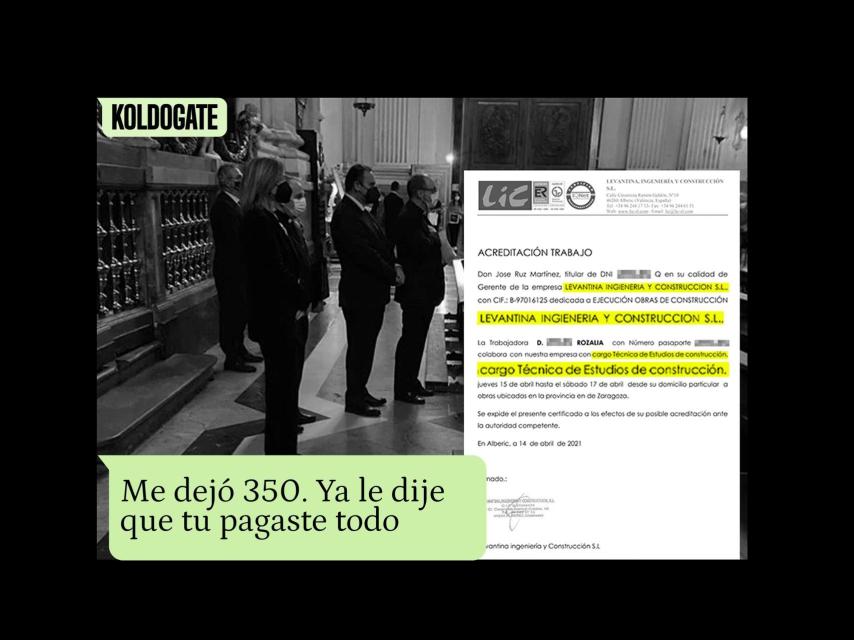Pilar Alegría y José Luis Ábalos, en su visita al Pilar, junto al salvoconducto emitido por Pepe Ruz para una de las prostitutas y el mensaje a Koldo de esa misma mujer.