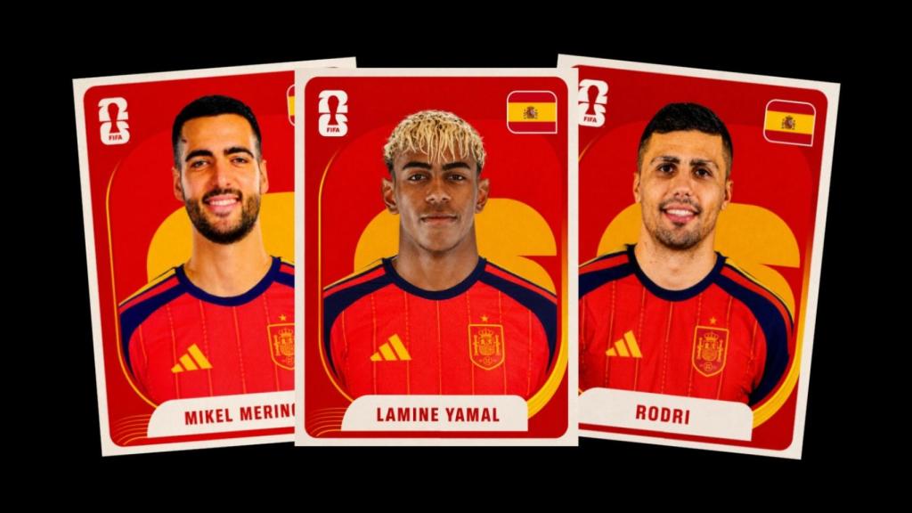 Mike Merino, Lamine Yamal y Rodri.