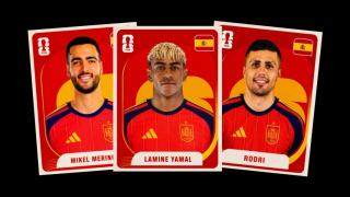 Mike Merino, Lamine Yamal y Rodri.