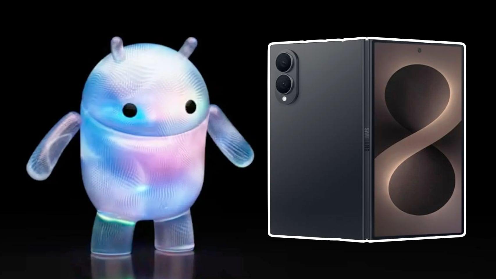 Supuesto plegable de SAmsung y mascota de Android