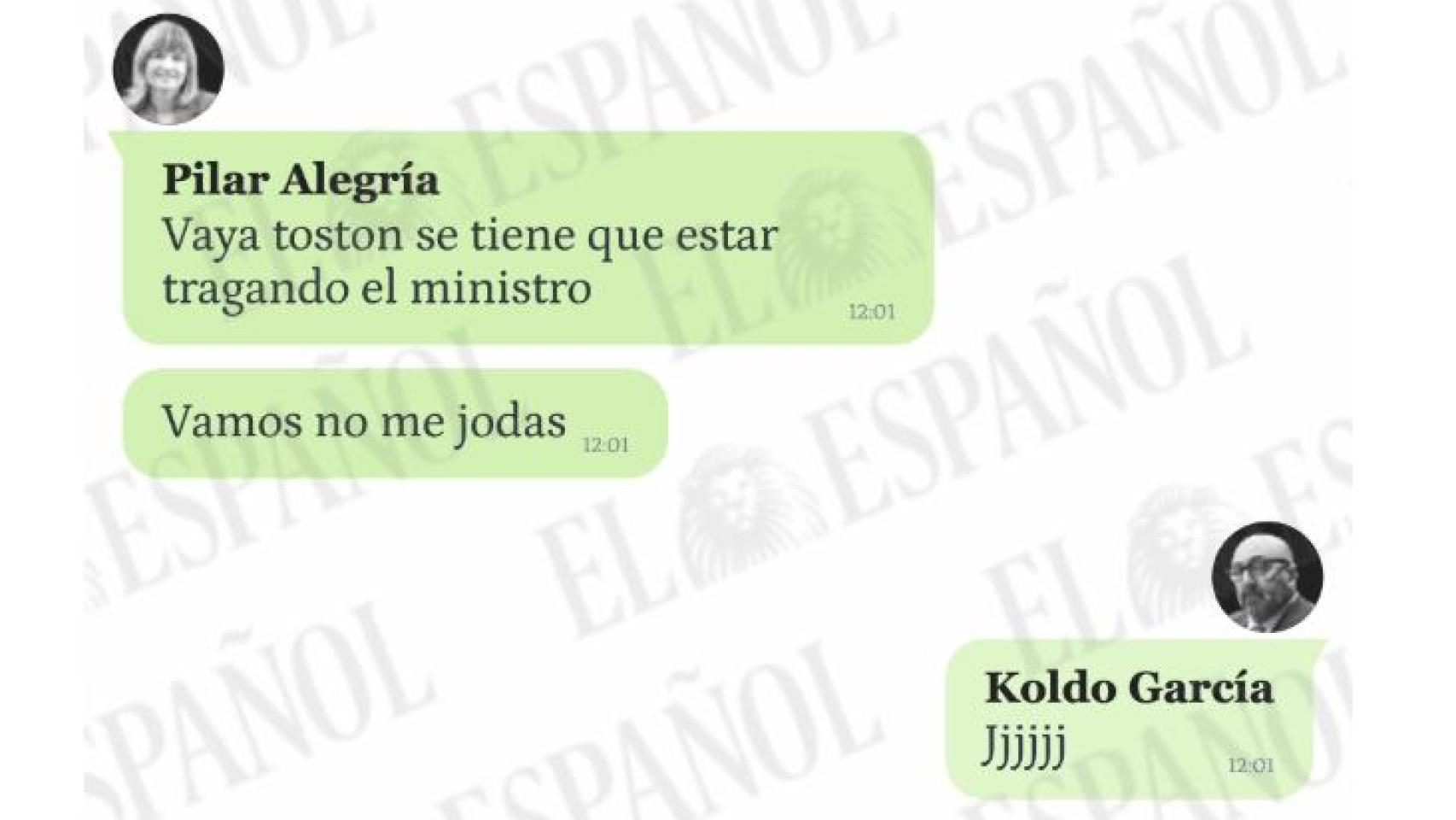 Conversación entre Pilar Alegría y Koldo.