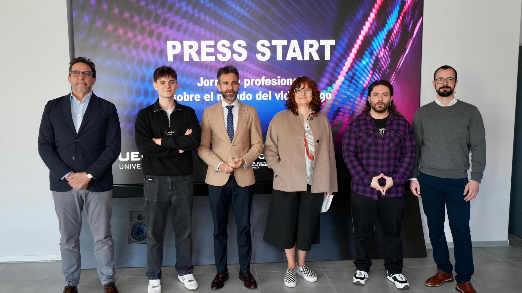 Modesto Mezquita, Carlos Belenguer – MelenitasDev, David García López (rector de la UEMC), Bárbara Barroso, David Lorenzo y Pablo José de Andrés.