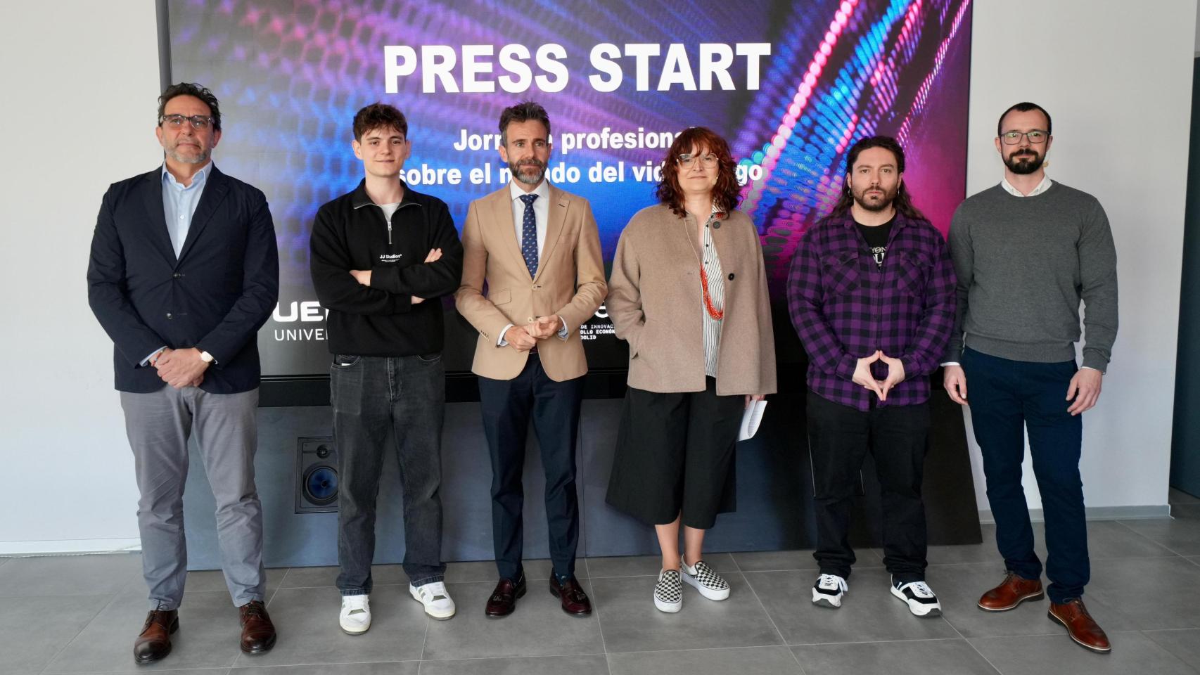 Modesto Mezquita, Carlos Belenguer – MelenitasDev, David García López (rector de la UEMC), Bárbara Barroso, David Lorenzo y Pablo José de Andrés.
