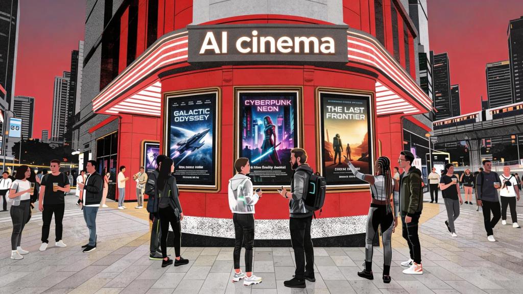 Ilustración de un cine en el futuro