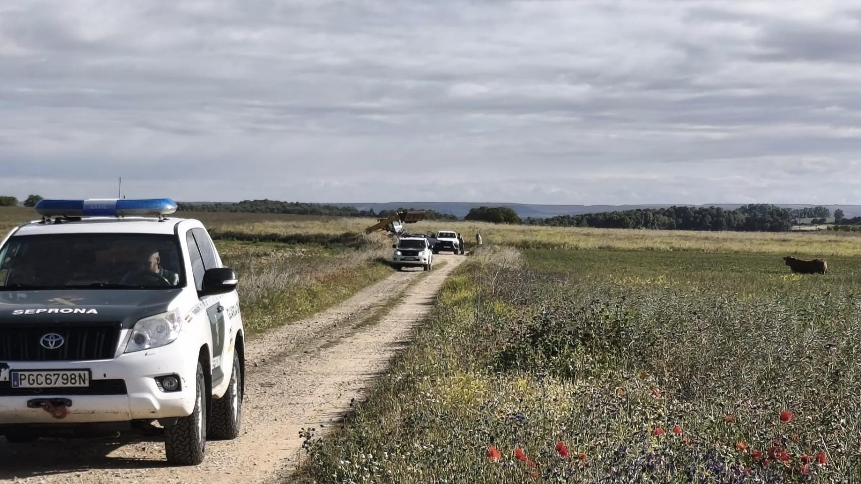 Los agentes de la Guardia Civil durante el operativo en el municipio zamorano de Morales del Vino