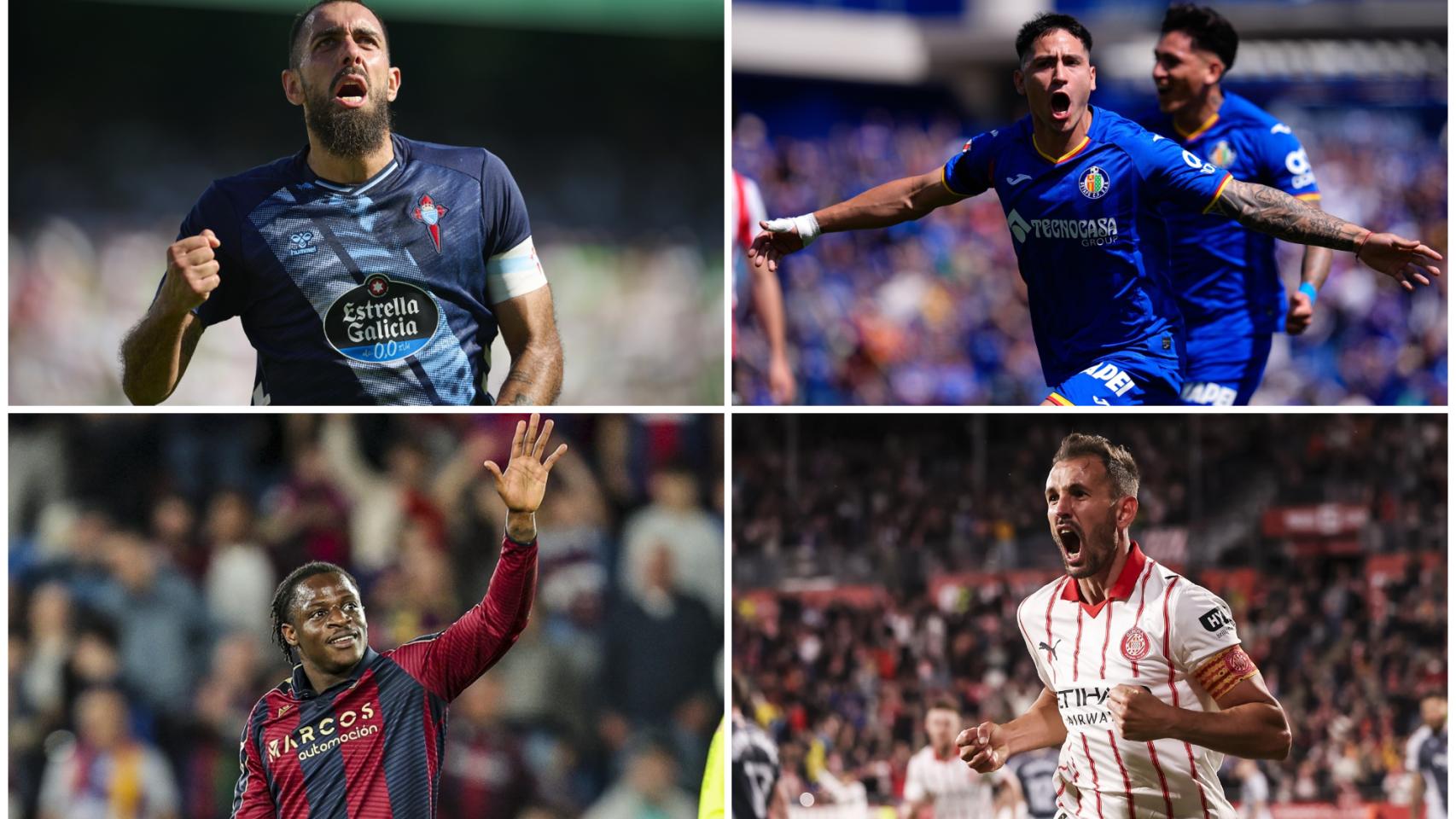 Collage con algunos de los equipos involucrados en los puestos europeos y la permanencia.