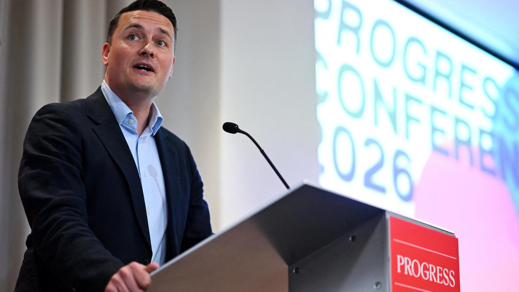 El exsecretario de Salud británico, Wes Streeting, pronuncia un discurso de apertura en la conferencia anual Progress 2026, en Londres.