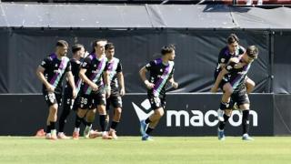 Los jugadores del Málaga CF celebran un gol en el Alfonso Murube contra el Ceuta.