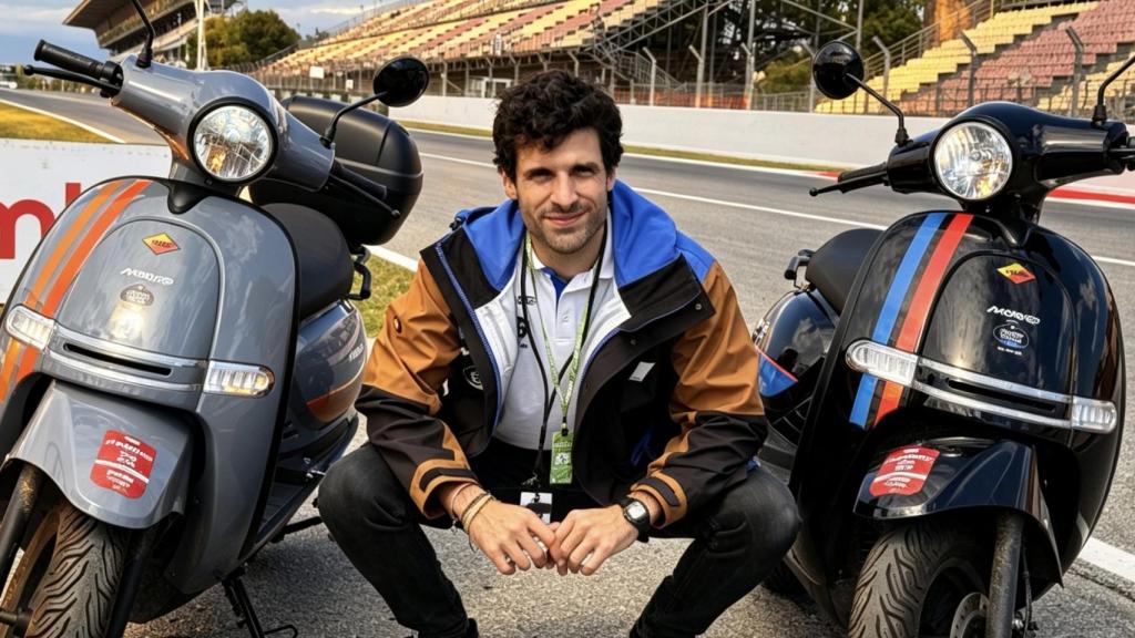 Emilio Froján posa con dos motos Velca en Montmeló