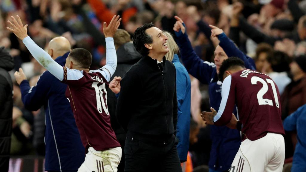 Unai Emery celebra la clasificación del Aston Villa para la final de la Europa League.