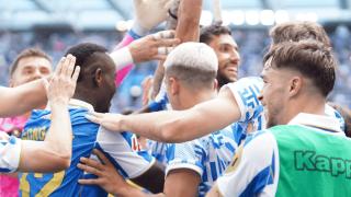 Celebración del Deportivo tras ganar al Andorra en Riazor