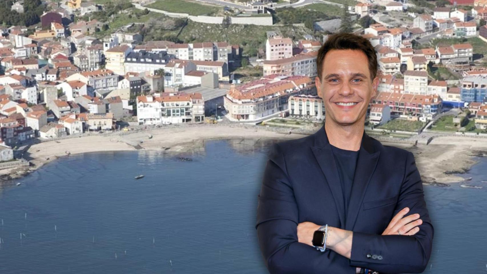 La playa de Compostela y Christian Gálvez en un montaje de BLUPER.