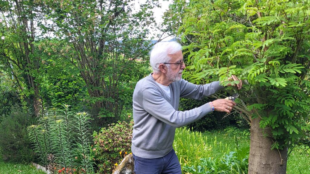 Francisco Javier García Tobío, cuida de su jardín.