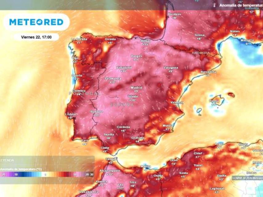 Anomalía de temperaturas del próximo viernes 22 de mayo.