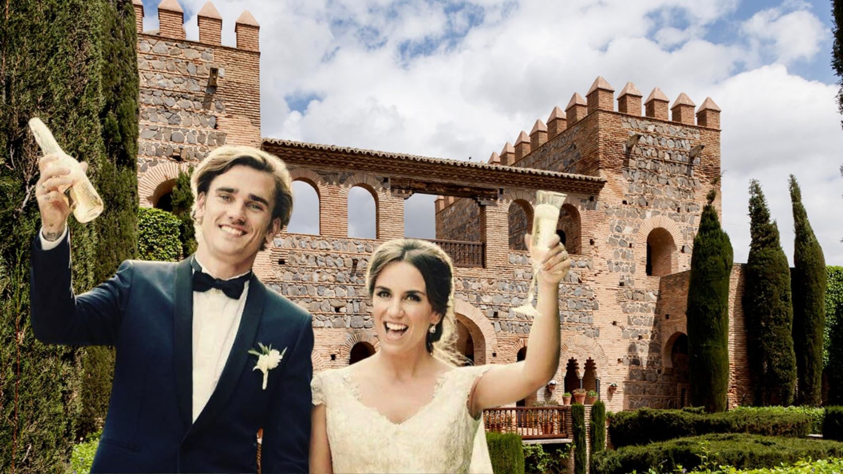 Montaje Antoine Griezmann y Erika Choperena y de fondo el palacio donde se casaron.