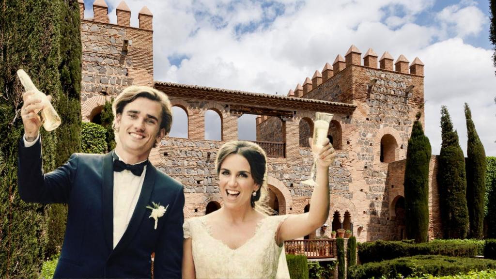 Montaje Antoine Griezmann y Erika Choperena y de fondo el palacio donde se casaron.