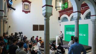 El secretario de Comunicación del PSOE-A, en rueda de prensa en Sevilla tras la Ejecutiva regional