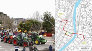 Una tractorada en Valladolid y el plano de la manifestación del 20 de mayo.