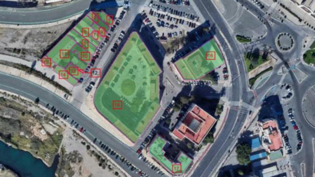En verde, edificios afectados por los derribos para el desarrollo del PAI del Grao. EE