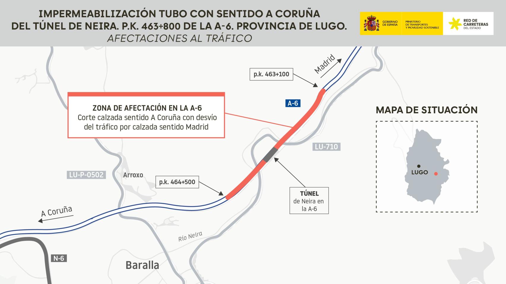 Impermeabilización del tubo del Túnel de Neira en la A-6 con sentido A Coruña