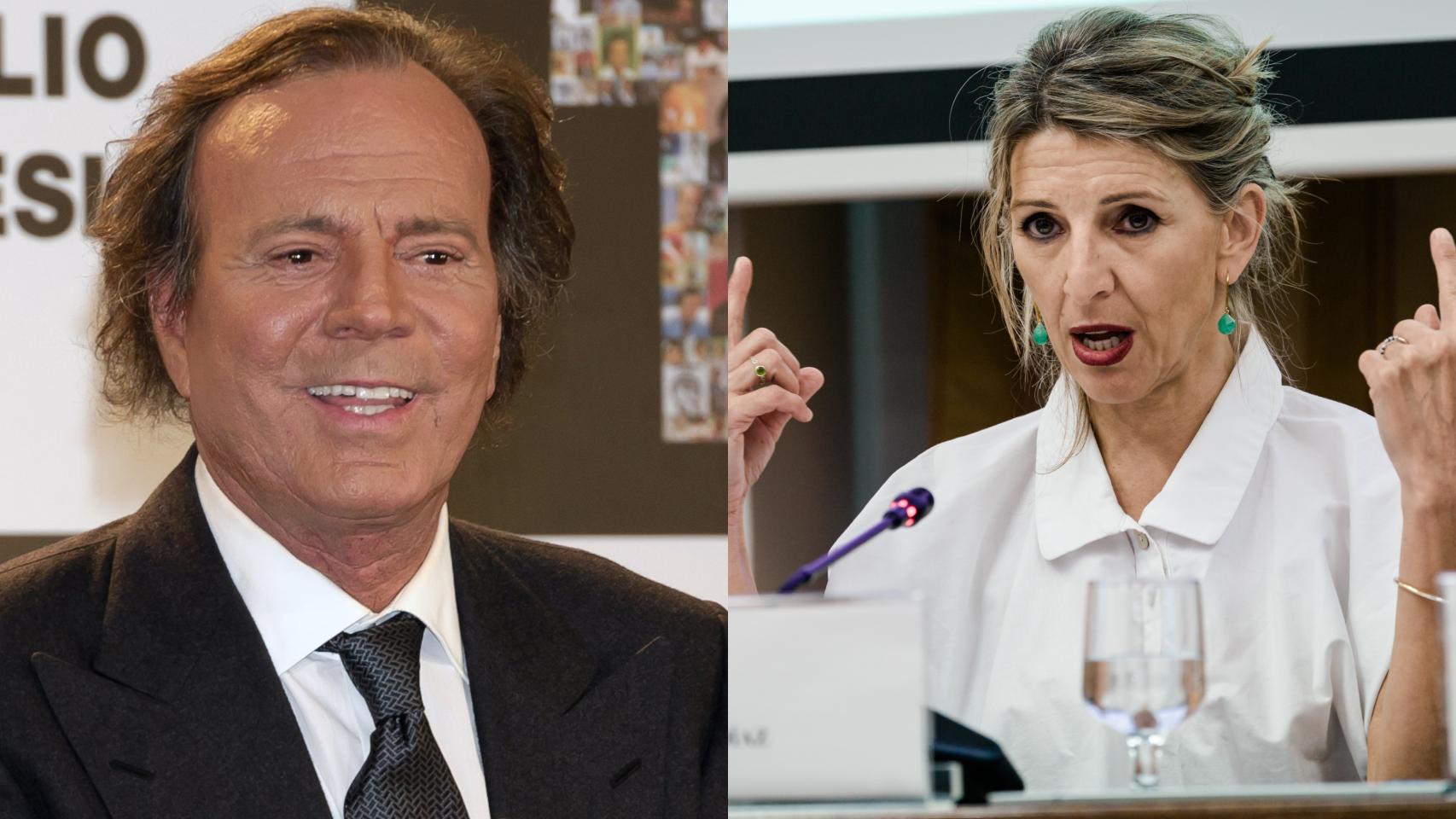El cantante Julio Iglesias en un montaje junto a Yolanda Díaz.