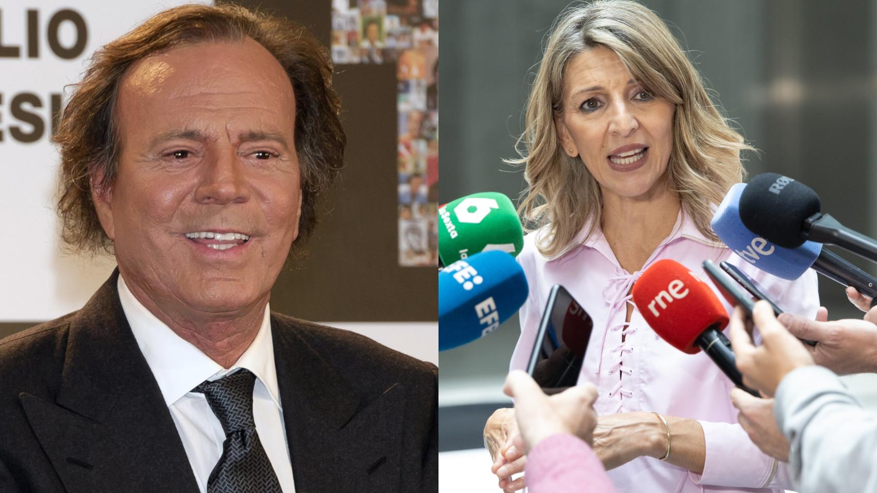 El cantante Julio Iglesias en un montaje junto a Yolanda Díaz.
