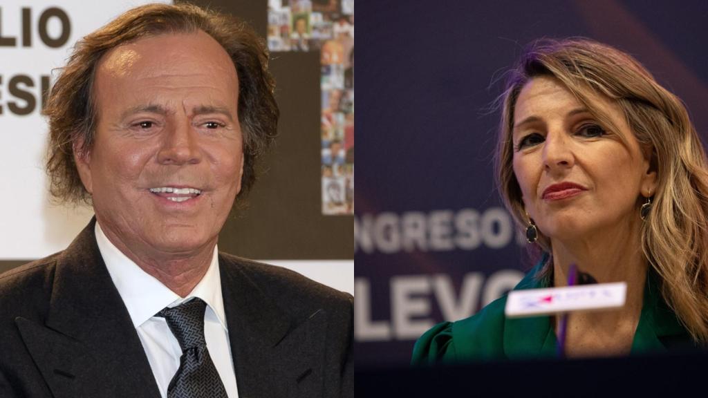 El cantante Julio Iglesias en un montaje junto a Yolanda Díaz.
