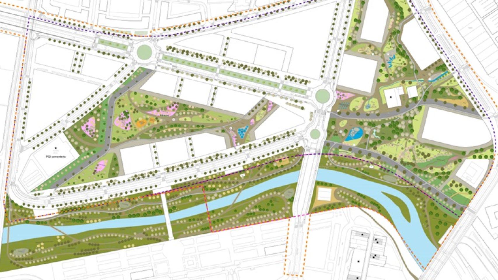 Plano del nuevo parque en el futuro barrio del Grao. EE