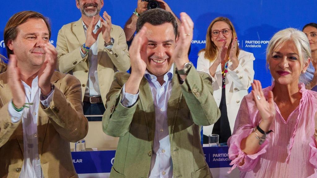 El presidente de la Junta de Andalucía en funciones, Juanma Moreno, en la junta directiva del PP andaluz.