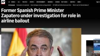 La agencia AP informa de la imputación del expresidente Zapatero por delitos de corrupción.