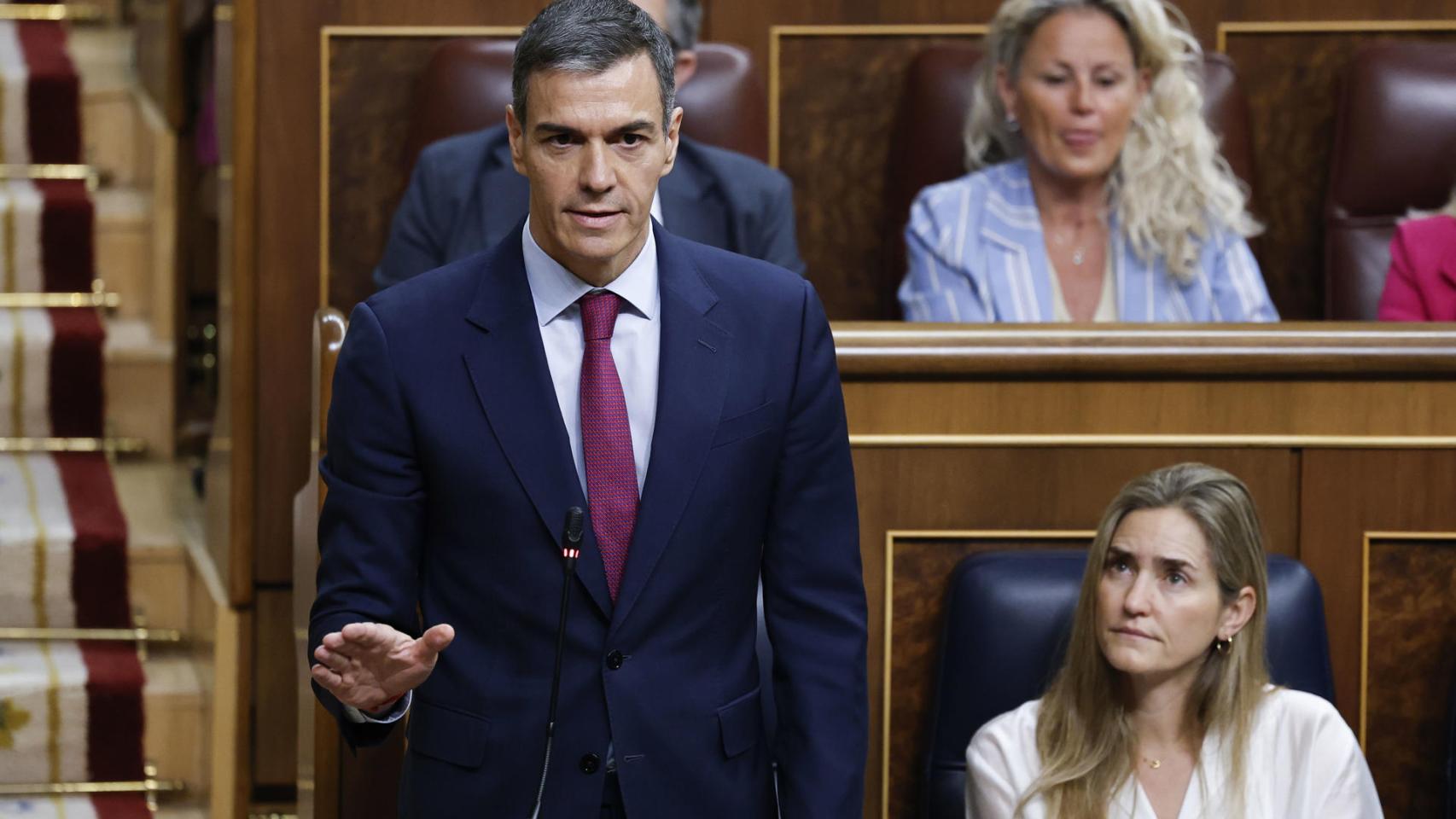 El presidente del Gobierno, Pedro Sánchez, durante su intervención este miércoles en el pleno del Congreso.