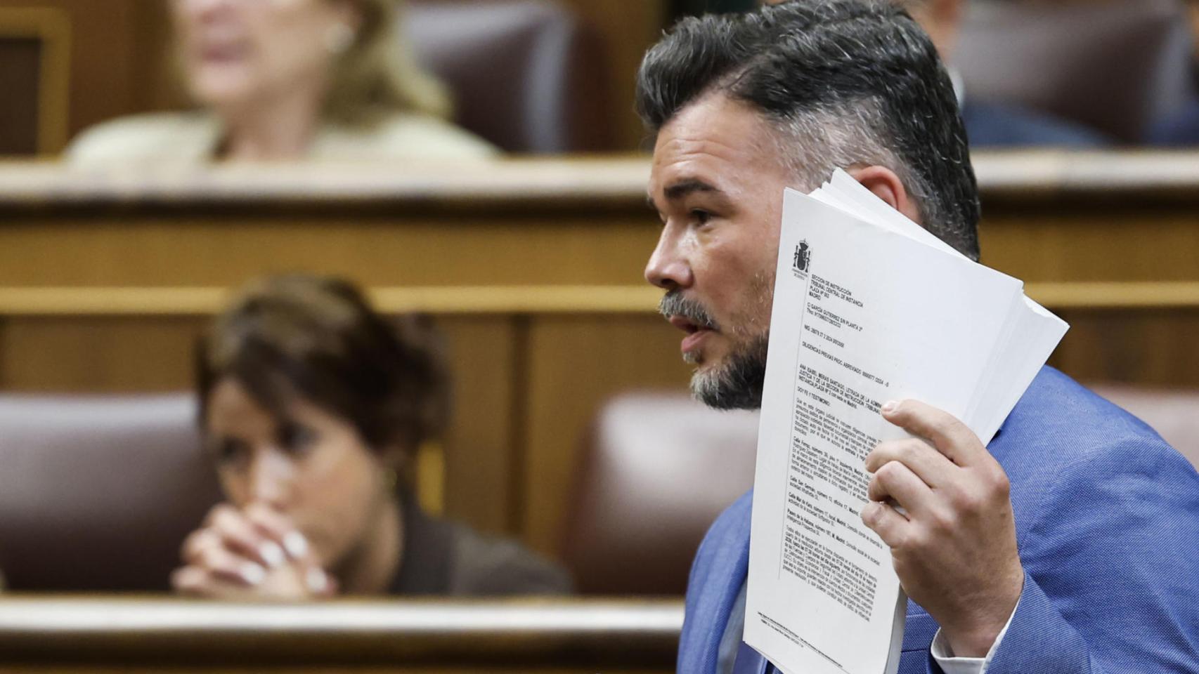 El portavoz parlamentario de ERC, Gabriel Rufián, en el pleno del Congreso.