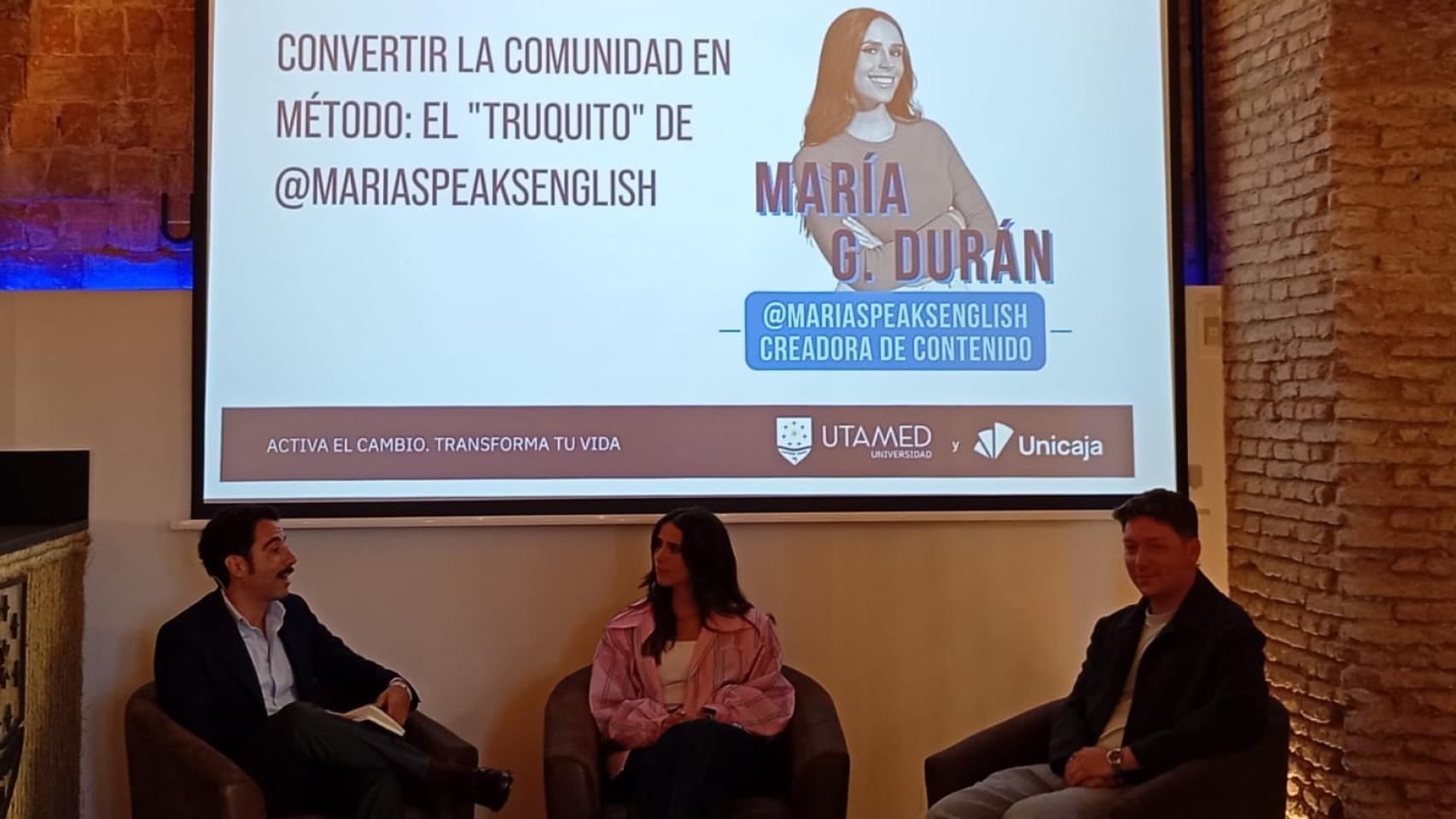 Una imagen de la conversación en UTAMED con María G. Durán.