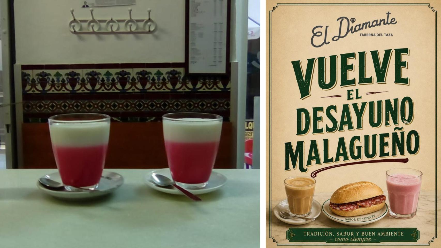 Un montaje con la imagen de la vuelta de El Diamante y la leche con fresa.