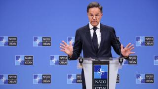 El secretario general de la OTAN, Mark Rutte, durante su rueda de prensa de este miércoles en Bruselas