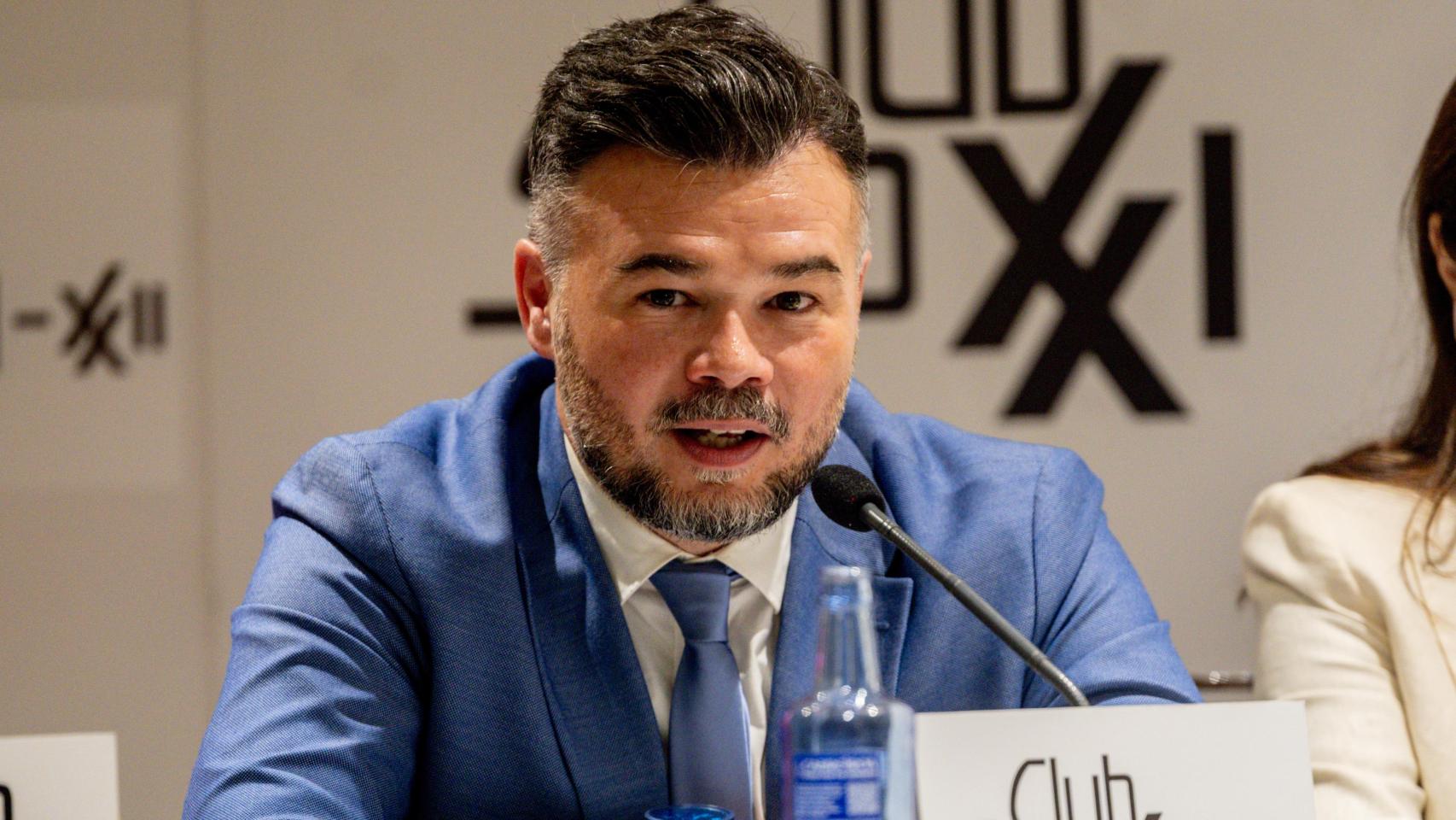 El portavoz de ERC en el Congreso, Gabriel Rufián, durante un coloquio organizado este miércoles por el Club Siglo XXI,.