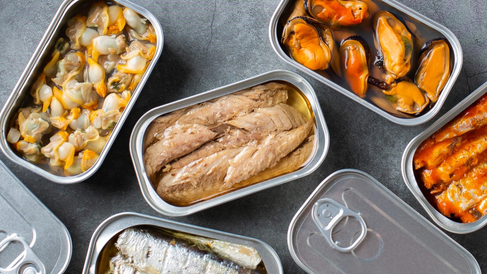 Latas de conservas de pescado y marisco