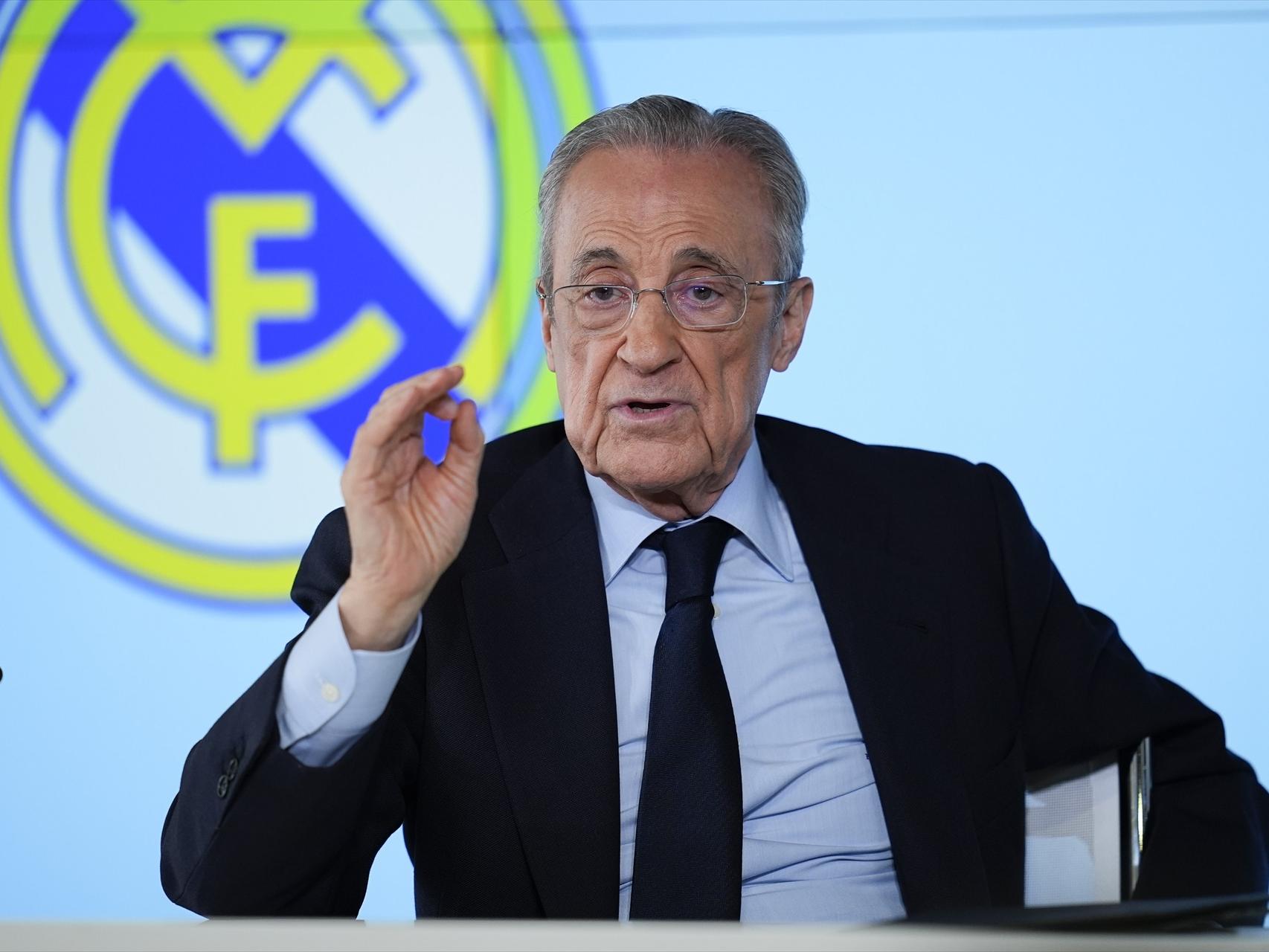 Florentino Pérez, durante su comparecencia ante la prensa.