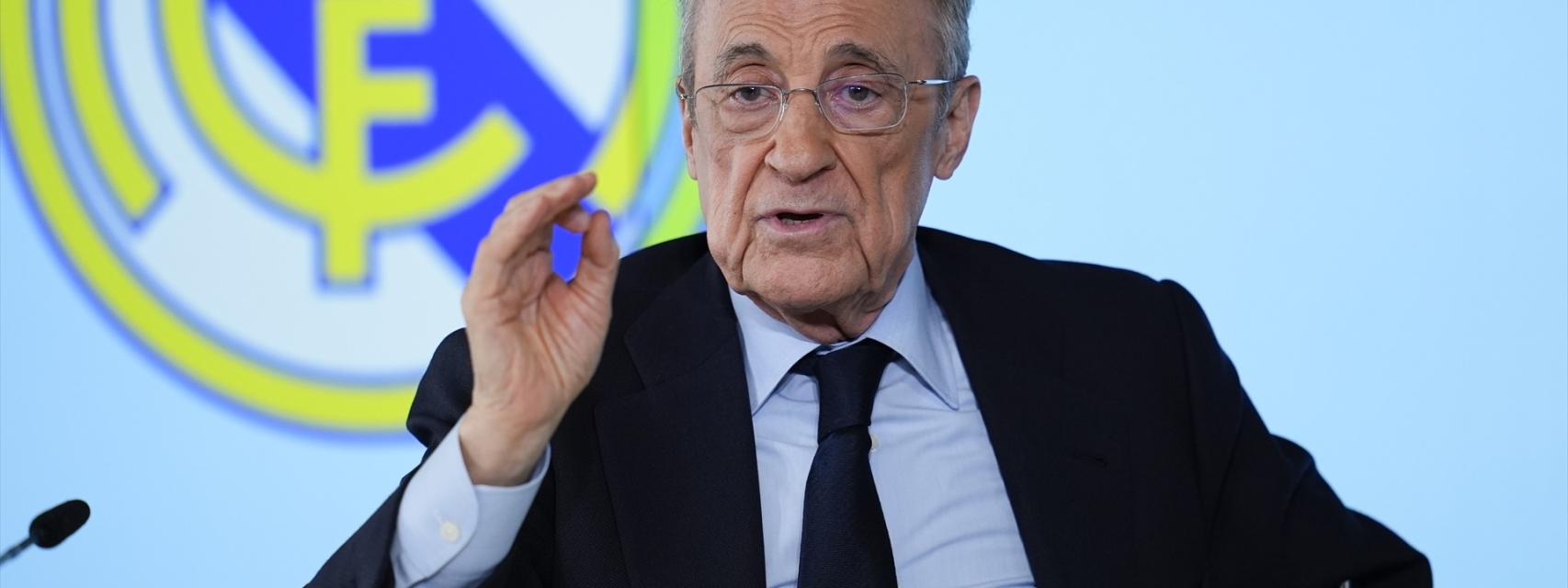 Florentino Pérez, durante su comparecencia ante la prensa.