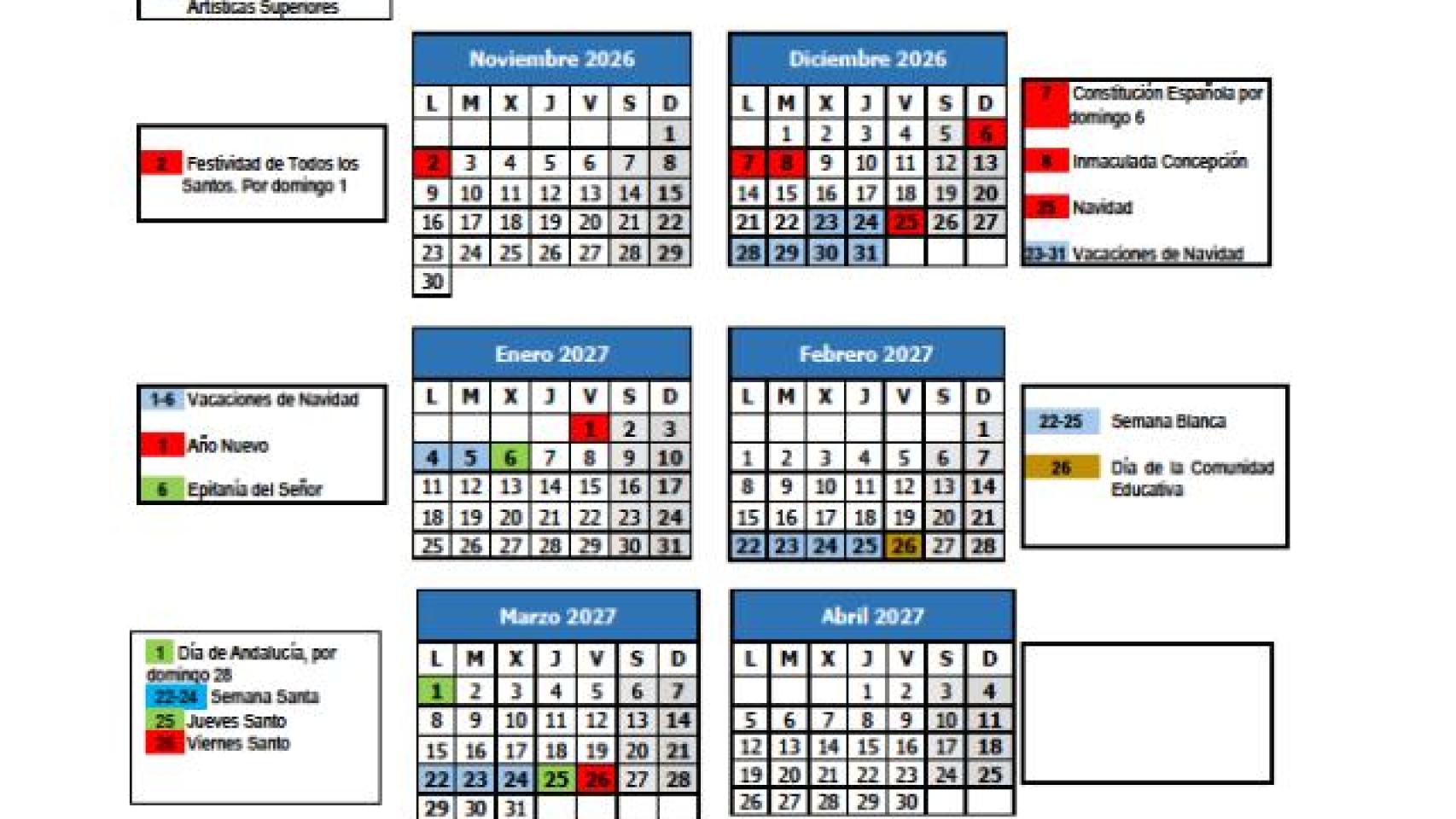 Calendario Escolar Málaga 2026-2027