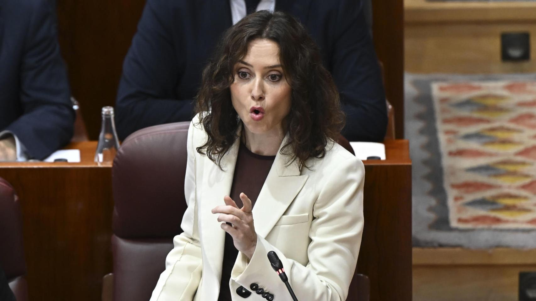 La presidenta de la Comunidad de Madrid, Isabel Díaz Ayuso, este jueves en la Asamblea.