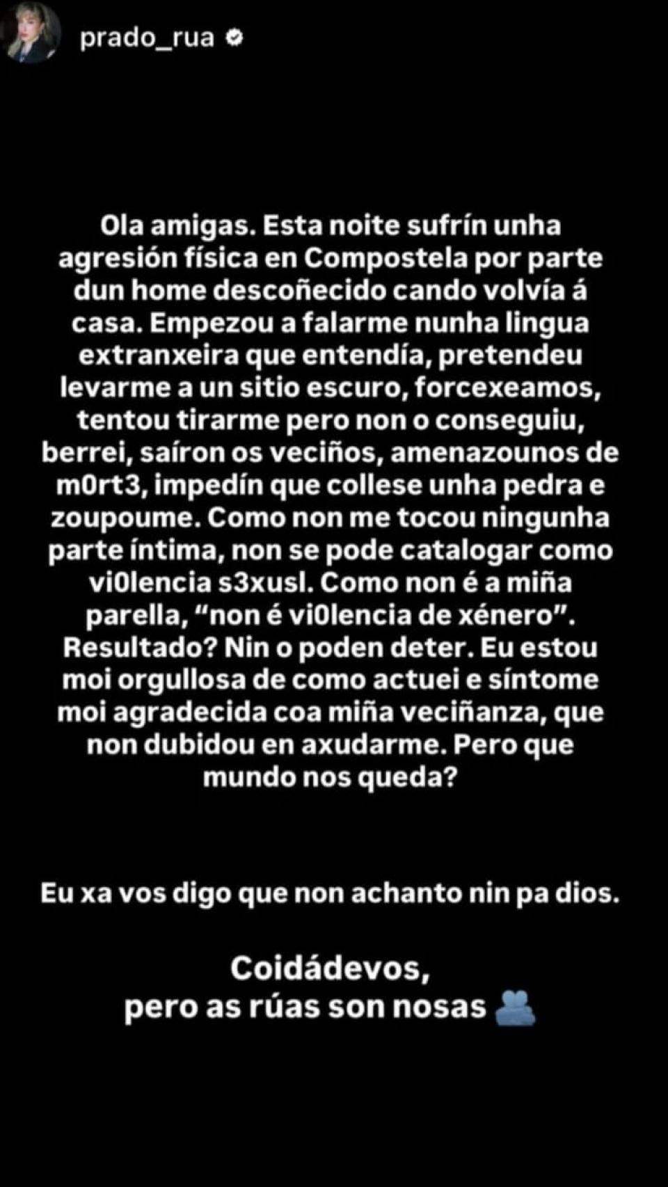 El mensaje de la influencer María Rúa sobre la agresión que ha sufrido.