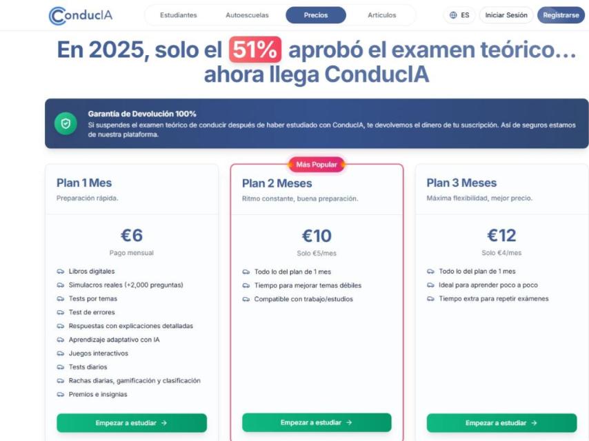 Planes y precios de ConducIA (conducia.com)
