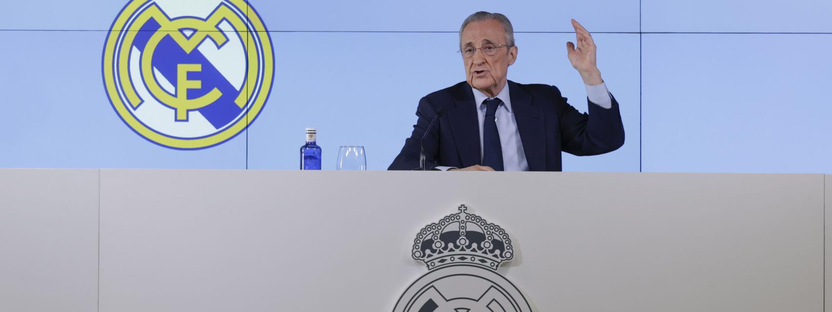 Florentino Pérez, durante la rueda de prensa en la que convocó las elecciones del Real Madrid.