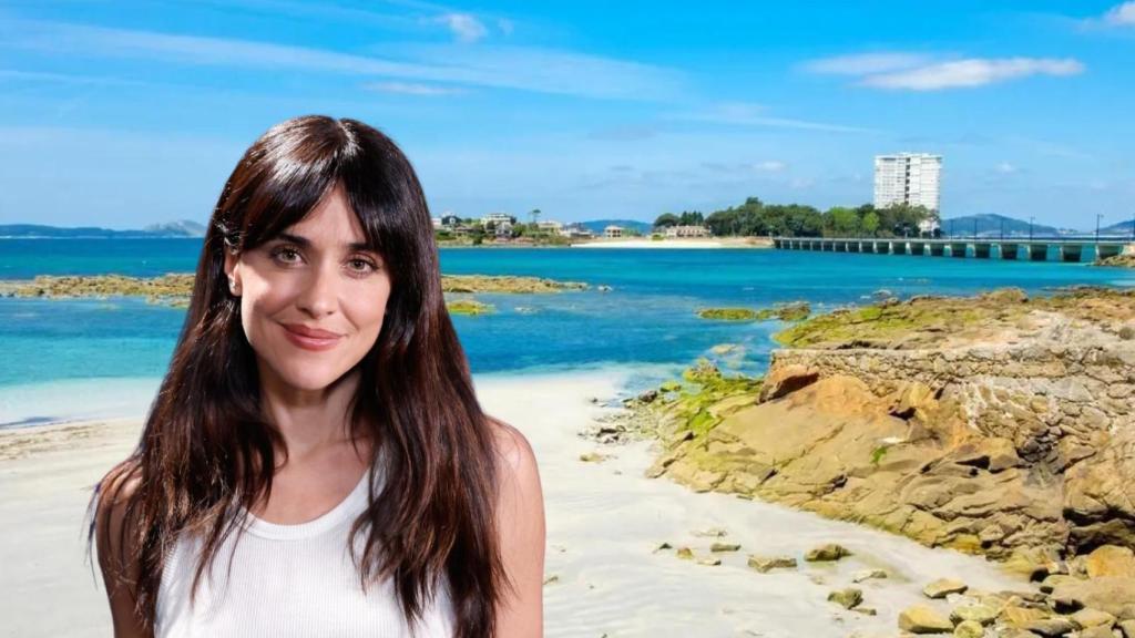 La actriz Macarena García y la playa de Canido, en Vigo, en un montaje de elaboración propia.