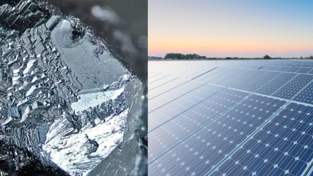 Mineral plata y paneles solares