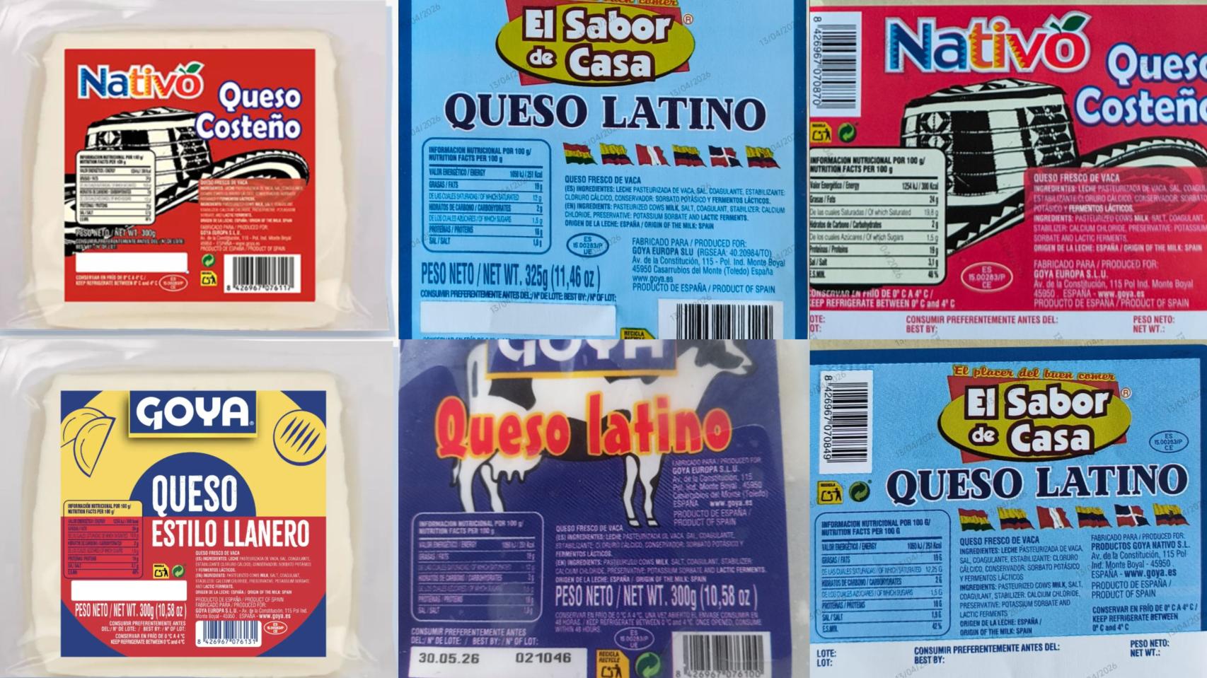 Imagen de los quesos afectados por listeriosis además del que se comercializa bajo la marca Cerrato.