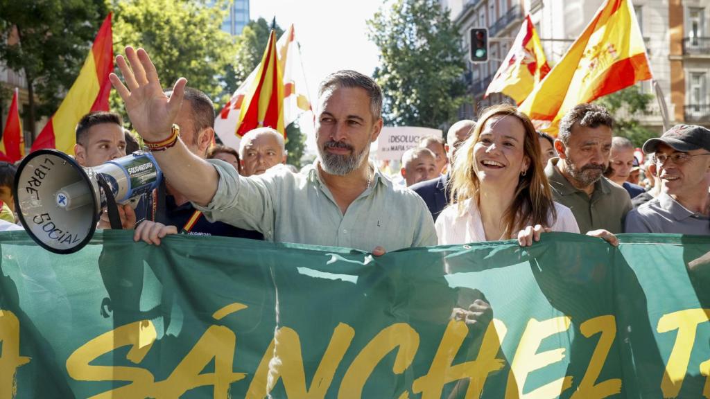 El líder de Vox, Santiago Abascal en la marcha en Madrid organizada por la Sociedad Civil Española.